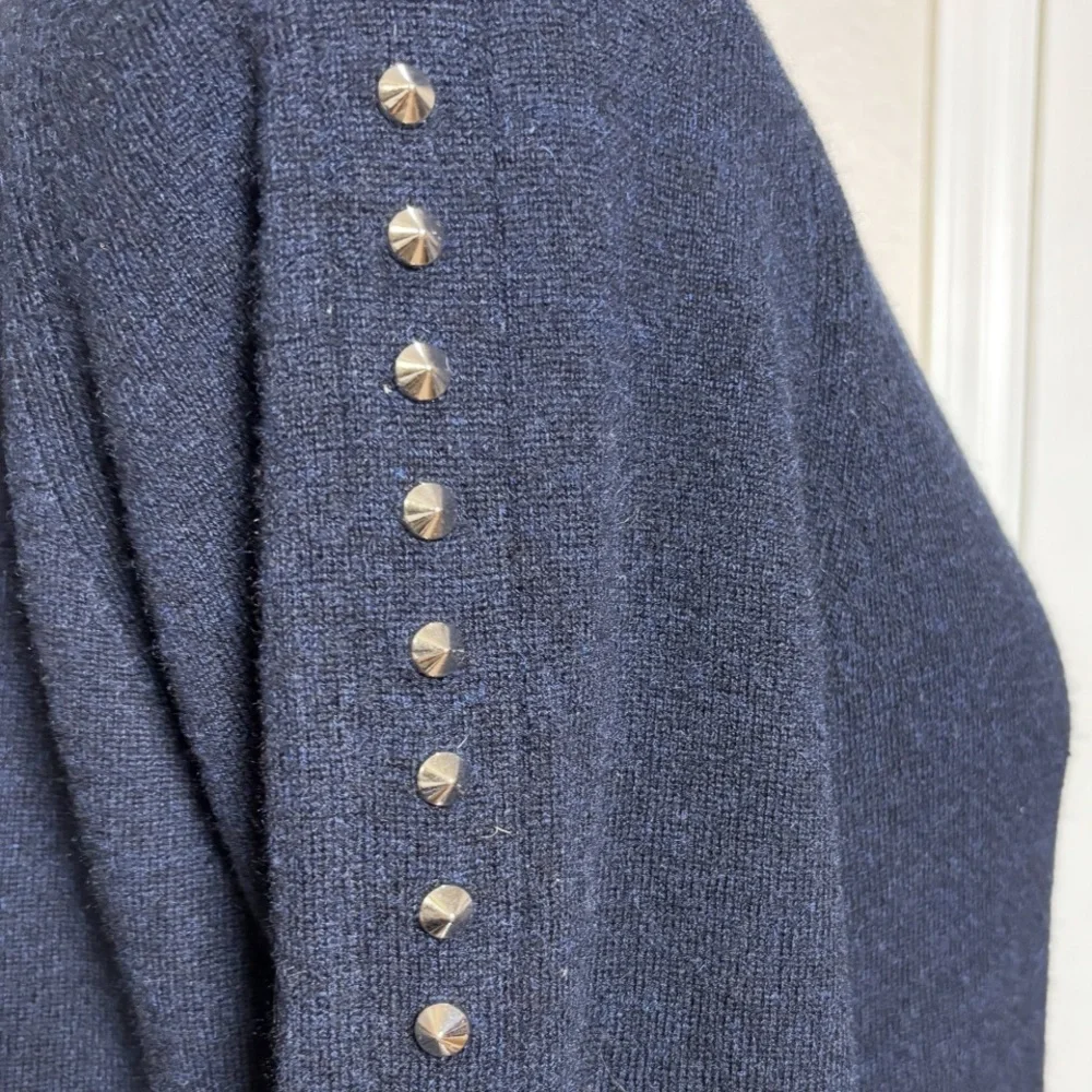 Zadig & Voltaire Lemy Navy Sweater Open Front Cardi w Stud Detail Down Sleeves - Picture 2 of 13